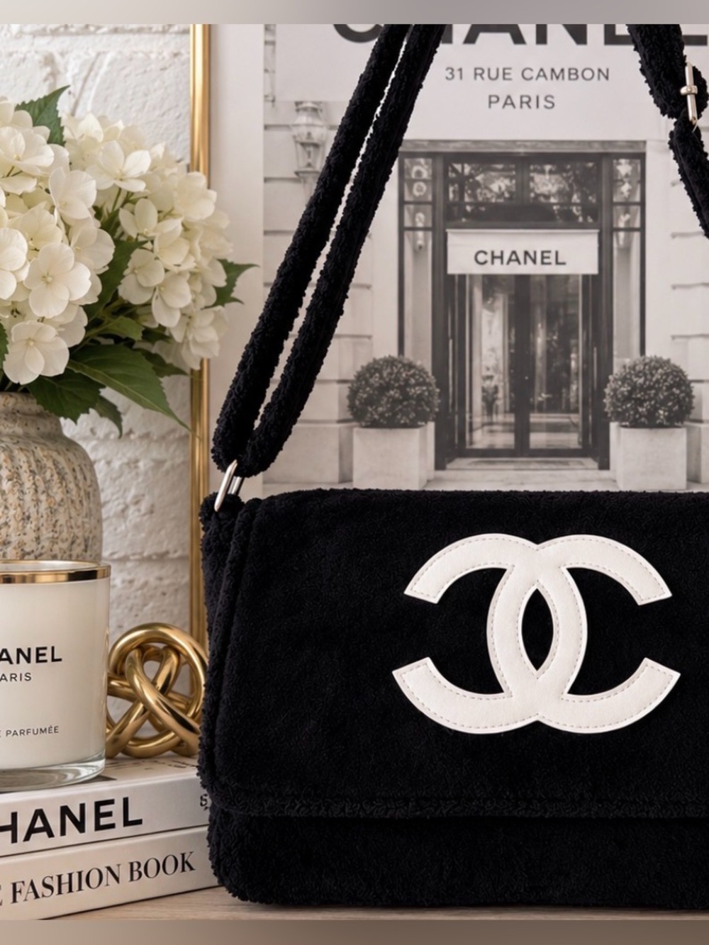 CHANEL Precision Black Bag White Logo Adjustable Crossbody Shoulder Bag NEW GWP - Picture 2 of 4